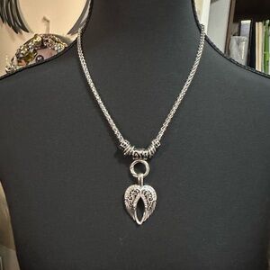 Silver Angel Wing Pendant Necklace biker